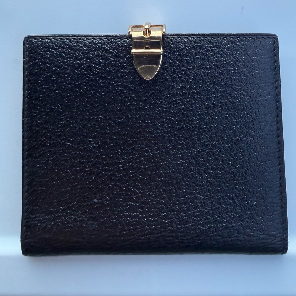 Vintage Gucci Black Pebbled Leather Bifold Wallet - Gold Jackie Buckle - Picture 9 of 9